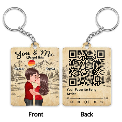 Doll Couple Kissing Retro Sketch Forest Favorite Song QR Code Personalized Acrylic Keychain