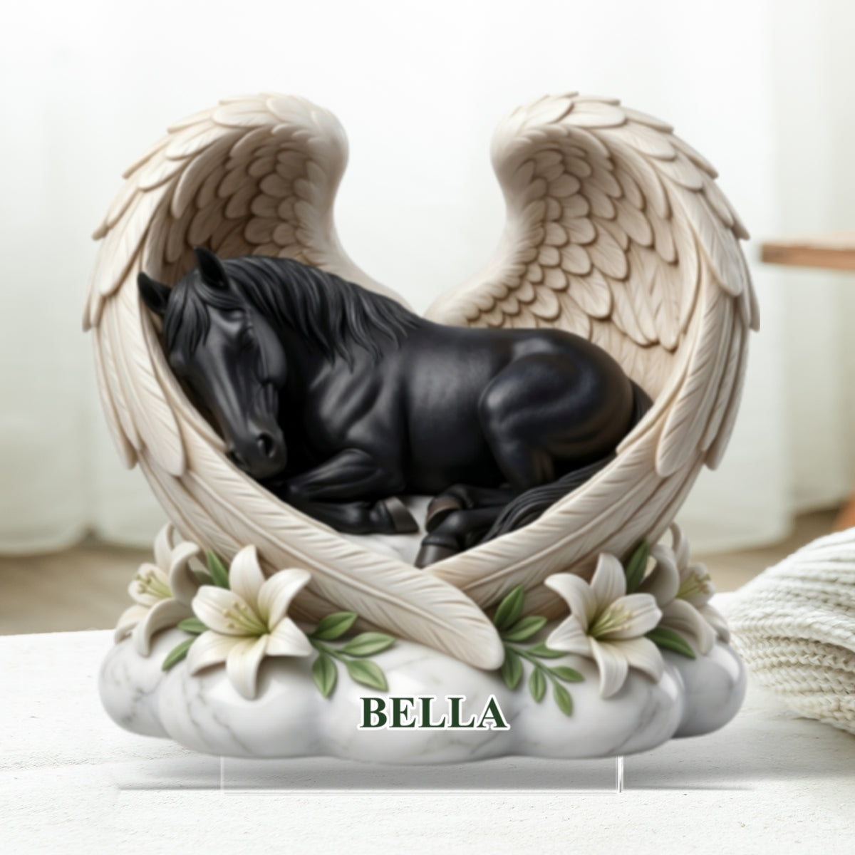 Custom Horse Angel Wings Statue - Personalized Acrylic Block Plaque - Heartfelt Pet Memorial Gift