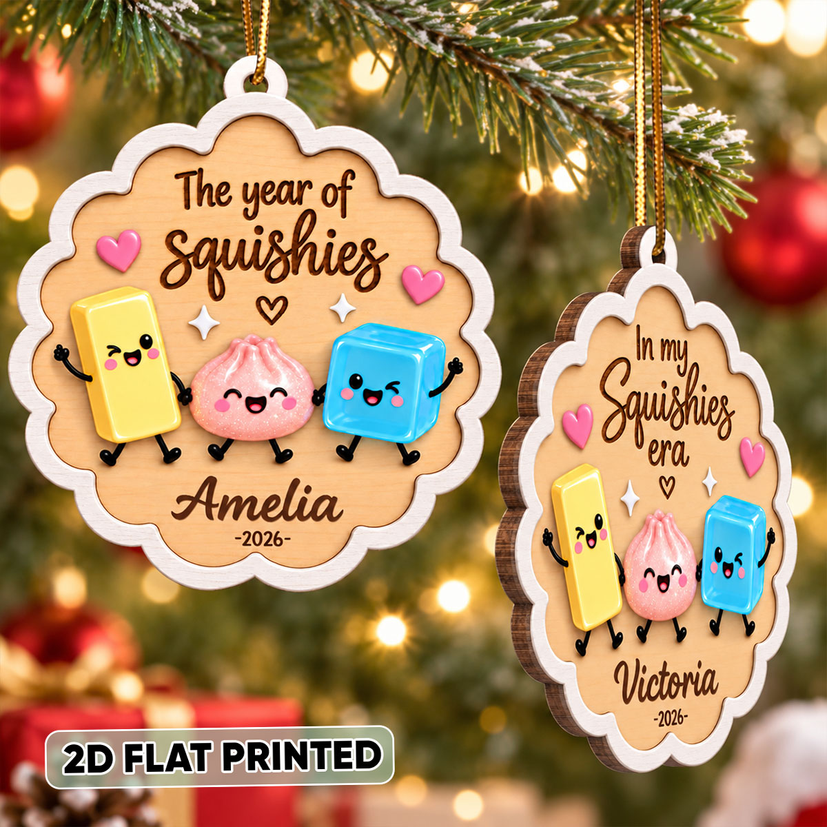 The Year Of Squishy Hunting Cute Squishies 2D Flat - Personalized Wooden Ornament - Christmas 2026 Keepsake