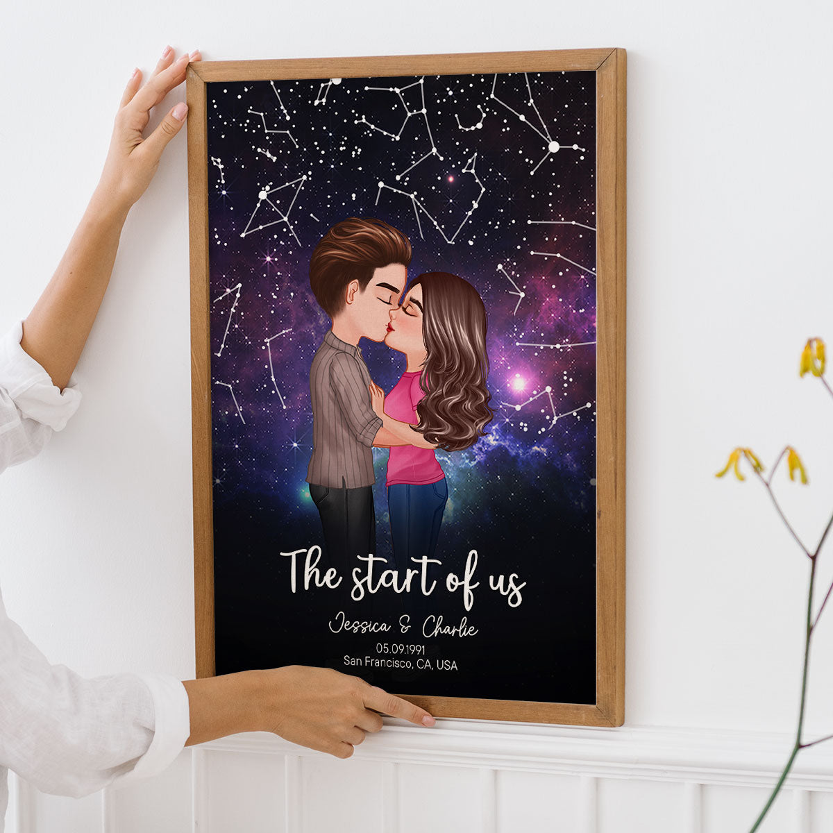 Couple Kissing Under the Stars Personalized Poster, Custom Star Map by Date, Couple Constellation Map, Gift for him and her