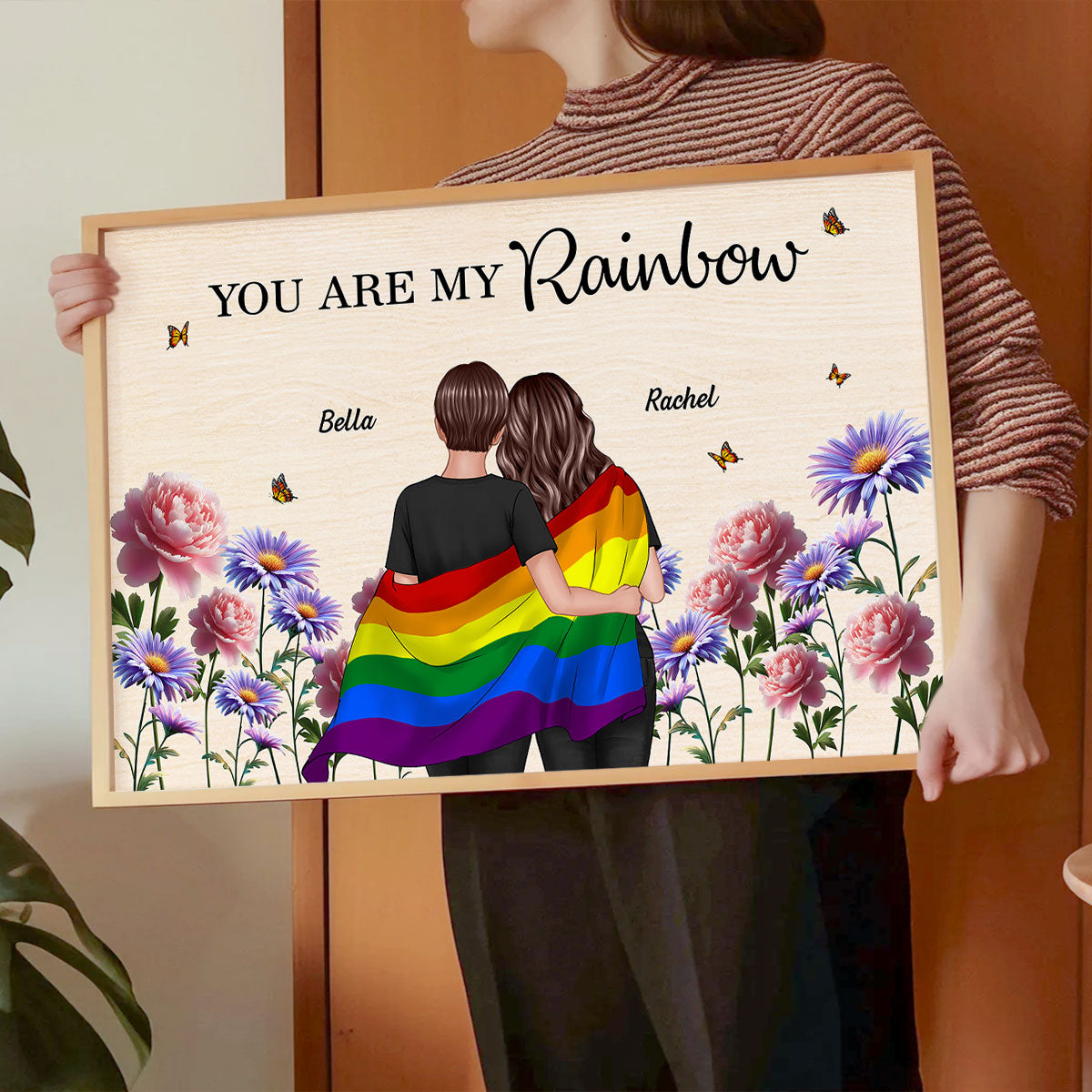LGBTQ Couple Flag Birth Month Flower Personalized Poster, Pride Month Gift