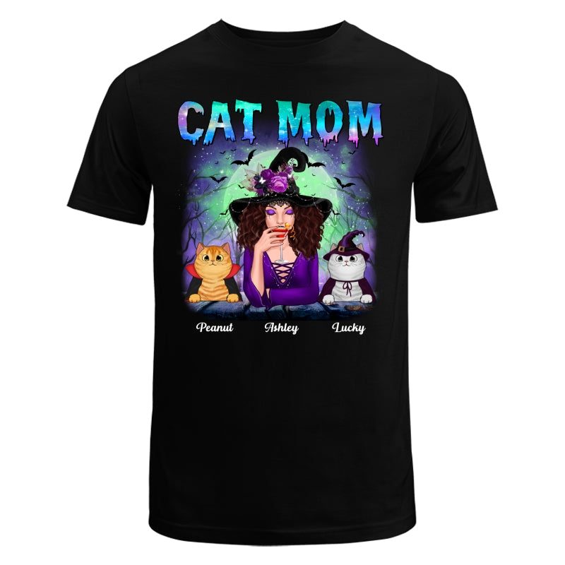 Halloween Neon Green And Purple Cat Mom Witch Personalized Shirt