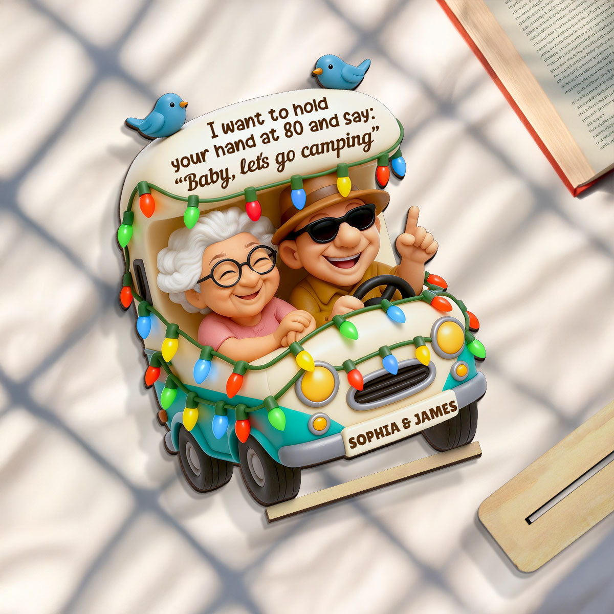 Baby Let's Go Camping Old Couple - Personalized Wooden Plaque - Gift For Him, Gift For Her, Gift For Couple