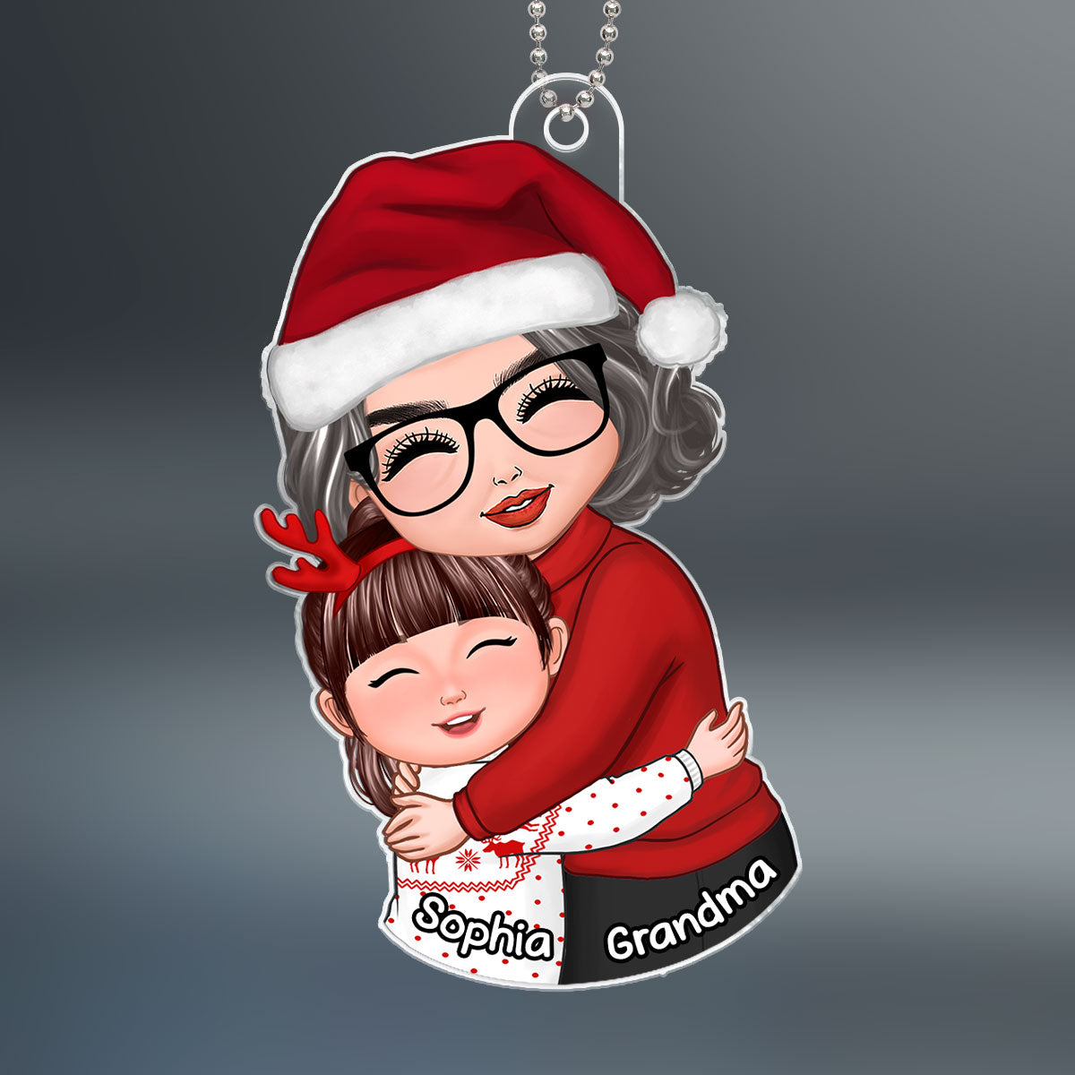Christmas Doll Grandma & Grandkid Hugging Christmas Gift For Granddaughter Grandson Grandchildren Personalized Acrylic Ornament