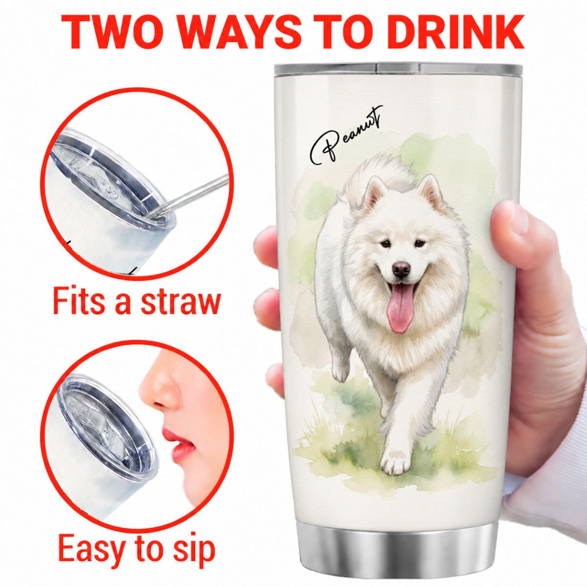 Custom Dog Cat Watercolor Portrait from Photo - Personalized Tumbler - Christmas Gift for Dog Lovers, Memorial Gift