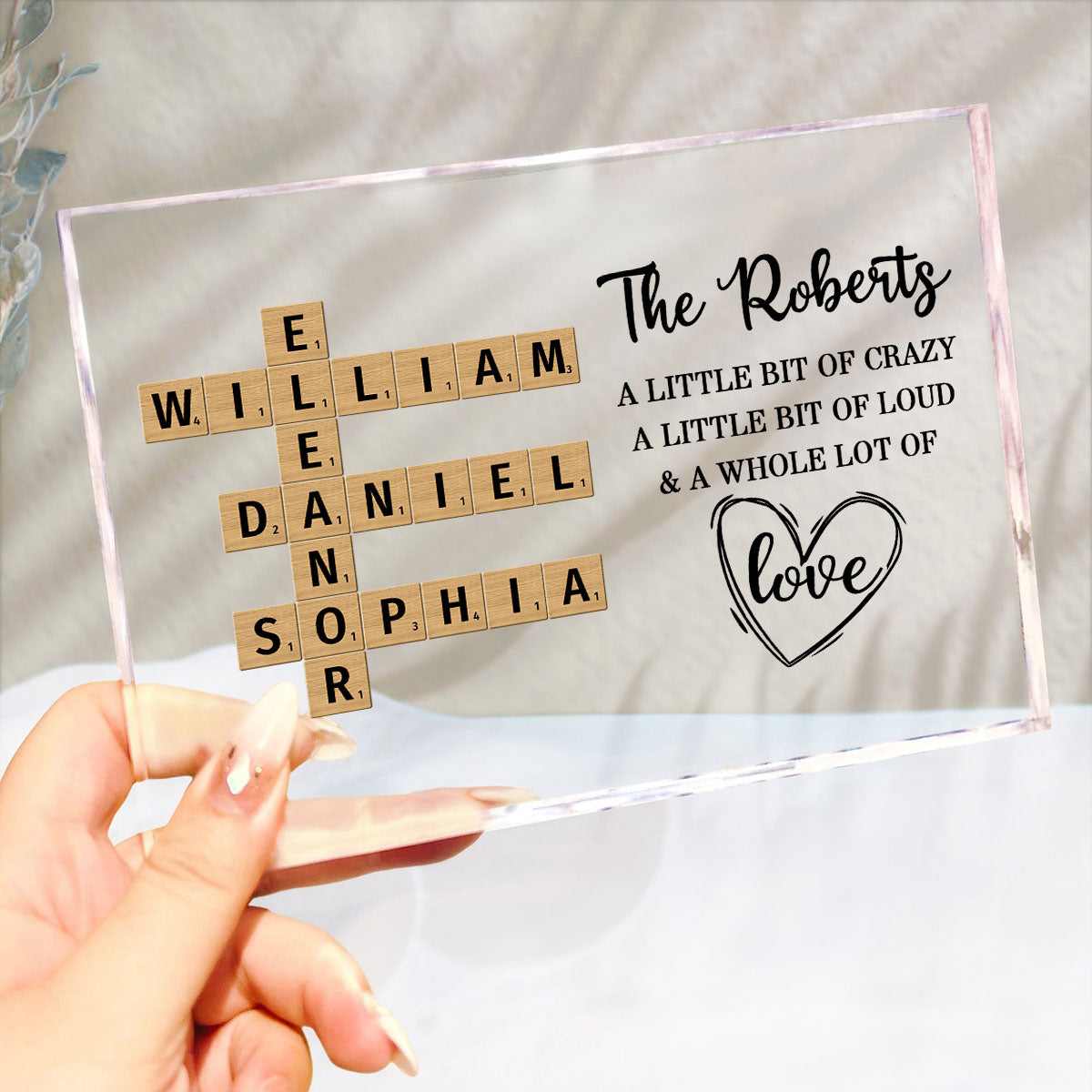 Family Whole Lot Of Love Crossword Puzzle Art - Captured In A Moment, Cherished For A Lifetime Personalized Acrylic Block Plaque