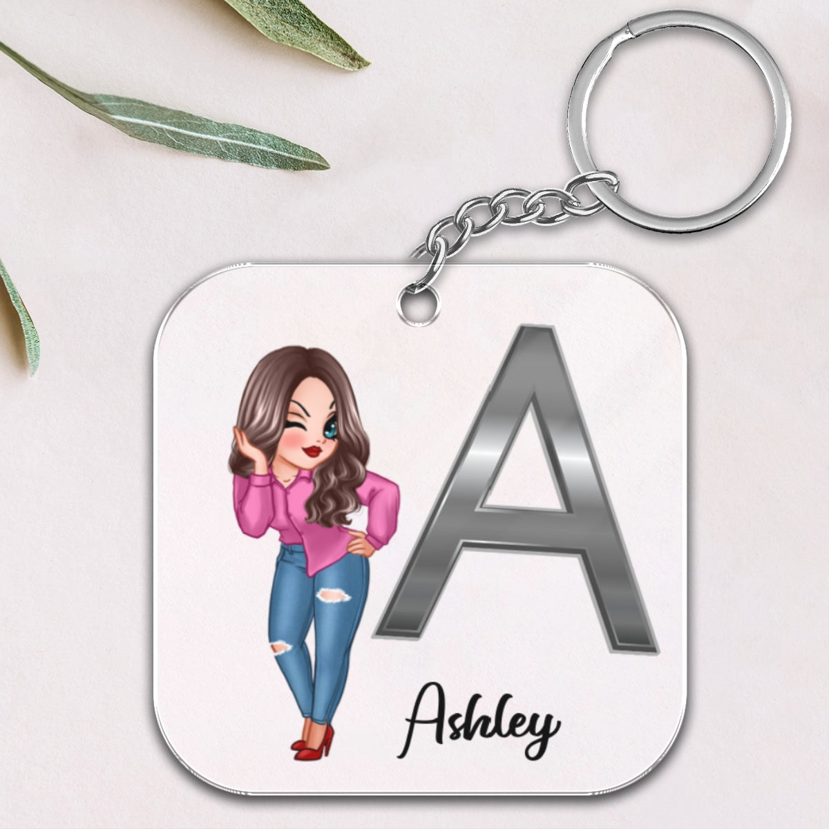 Custom Character & Initial Name Birthday Gift For Family Friends Personalized Acrylic Keychain