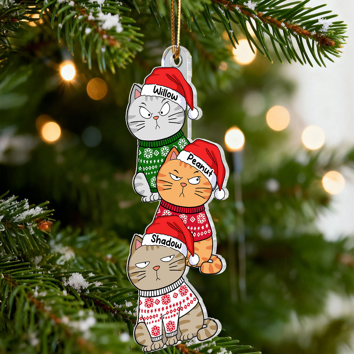 Stacked Cats Christmas - Personalized Acrylic Ornament - Gift For Cat Lovers