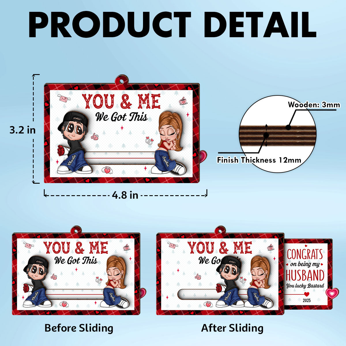 Y2K Couple Personalized Slider Ornament, Christmas Gift for Him for Her