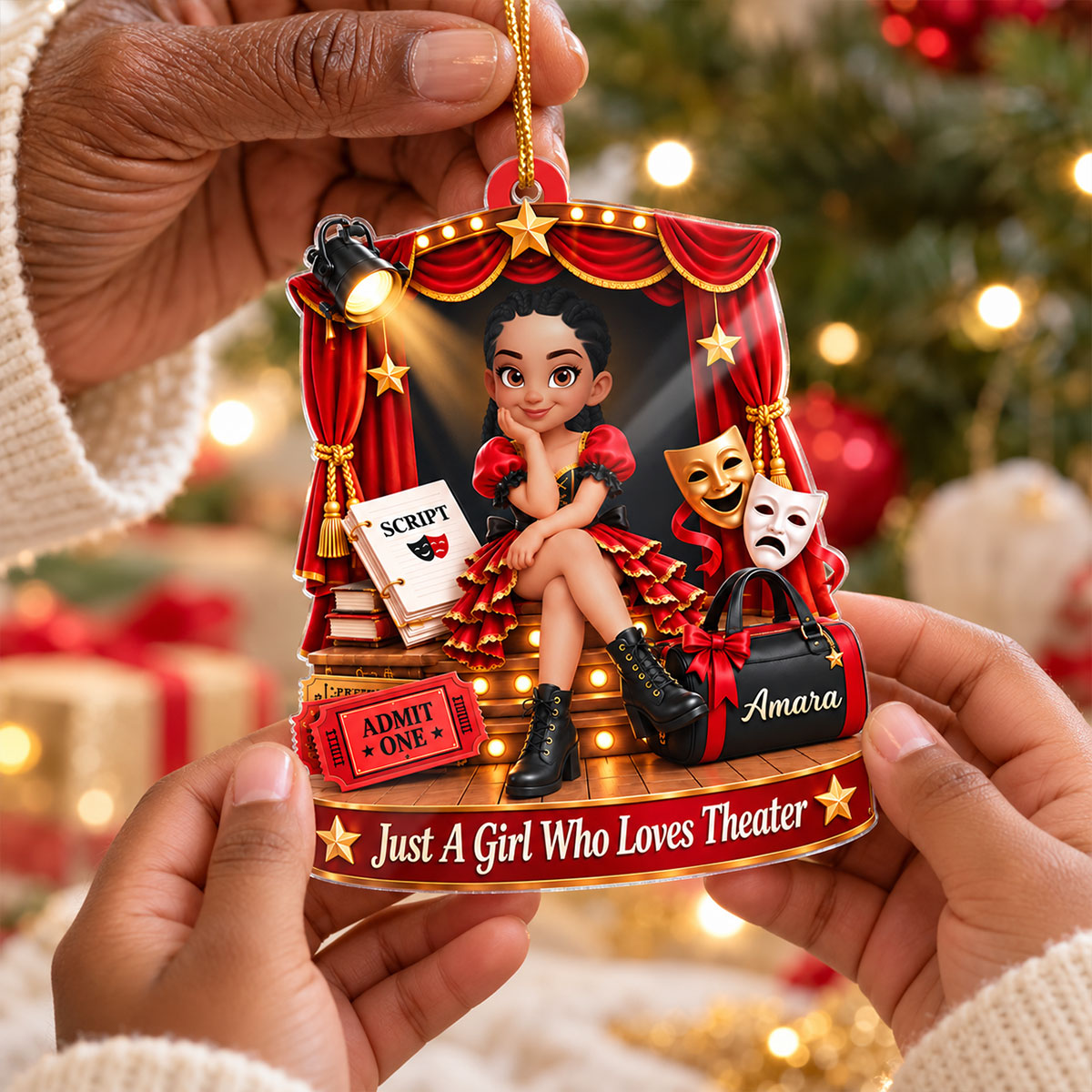 Just a Girl Who Loves Theater - Personalized Acrylic Ornament - Christmas Gift for Daughter, Granddaughter, Niece