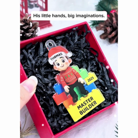 3D Effect Little Kid Master Builder Personalized Acrylic Car Hanger