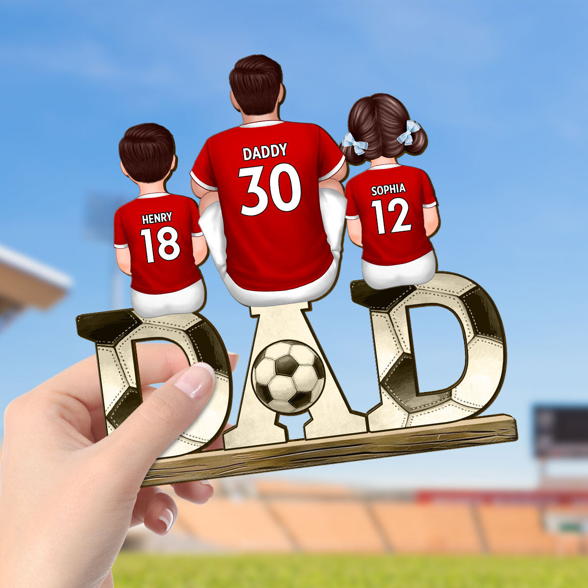 Soccer Dad & Kids - Personalized 2-Layered Wooden Plaque - Gift For Dad, Gift For Husband, Gift For Grandpa