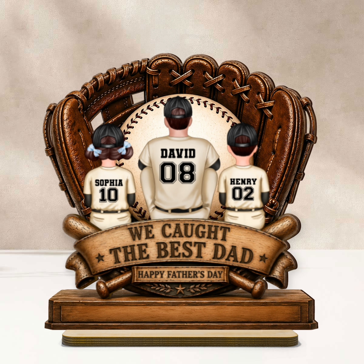 We Caught the Best Dad Fathers & Children Sitting - Personalized 2-Layered Wooden Plaque -  Gift for Husband, Dad