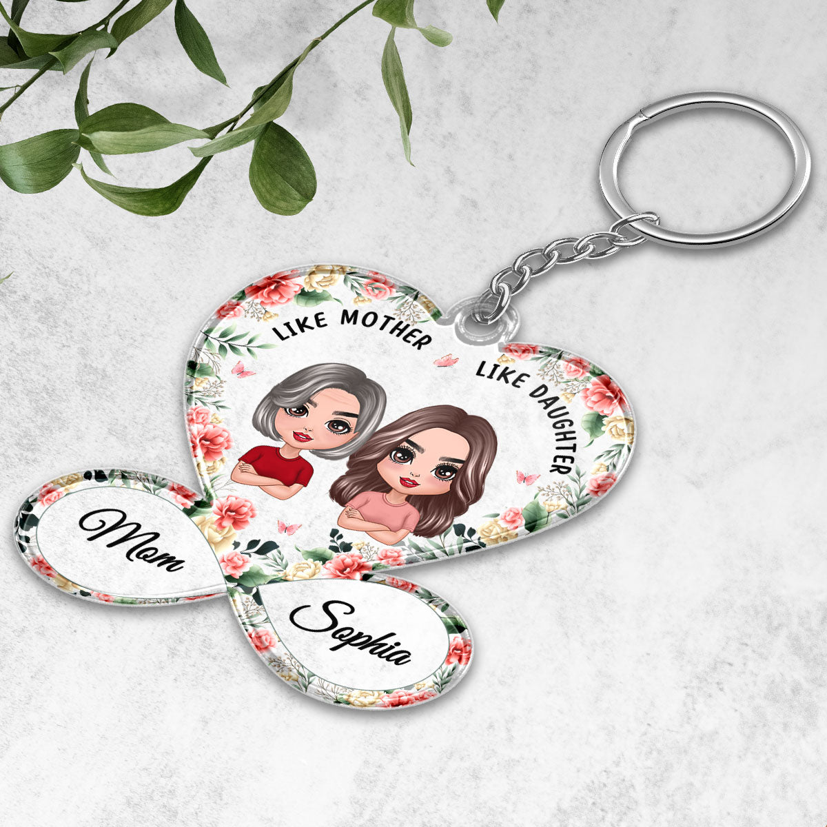 Like Mother Like Daughter Doll Mother Daughter Floral Infinity Heart Personalized Acrylic Keychain