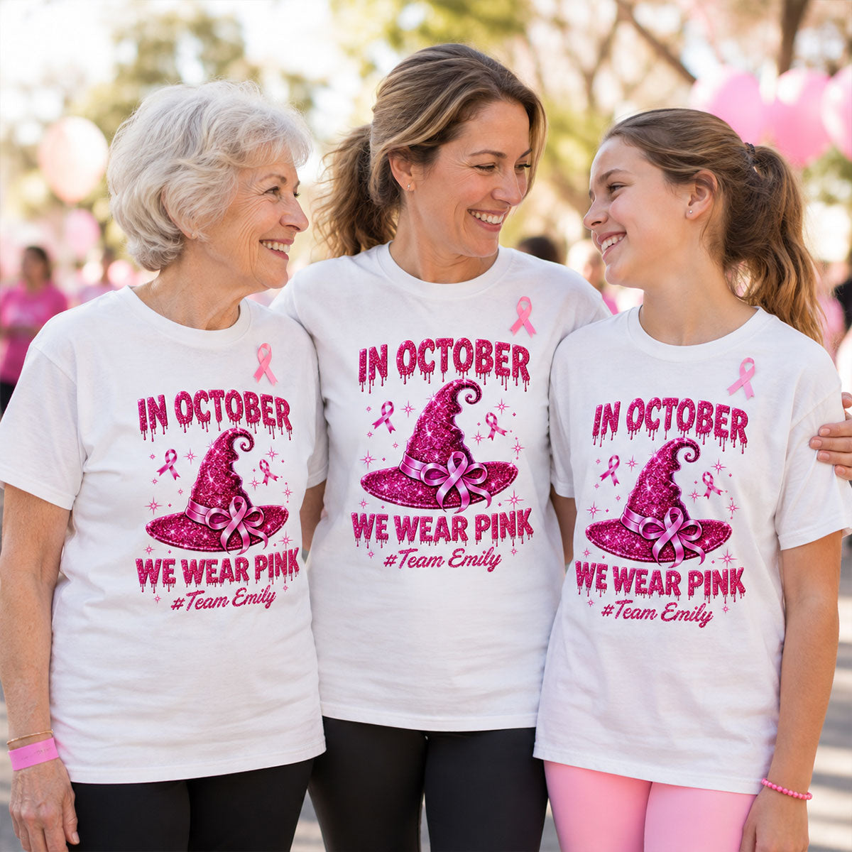 Pink Witch Hat - Personalized Shirt - In October We Wear Pink, Breast Cancer Awareness