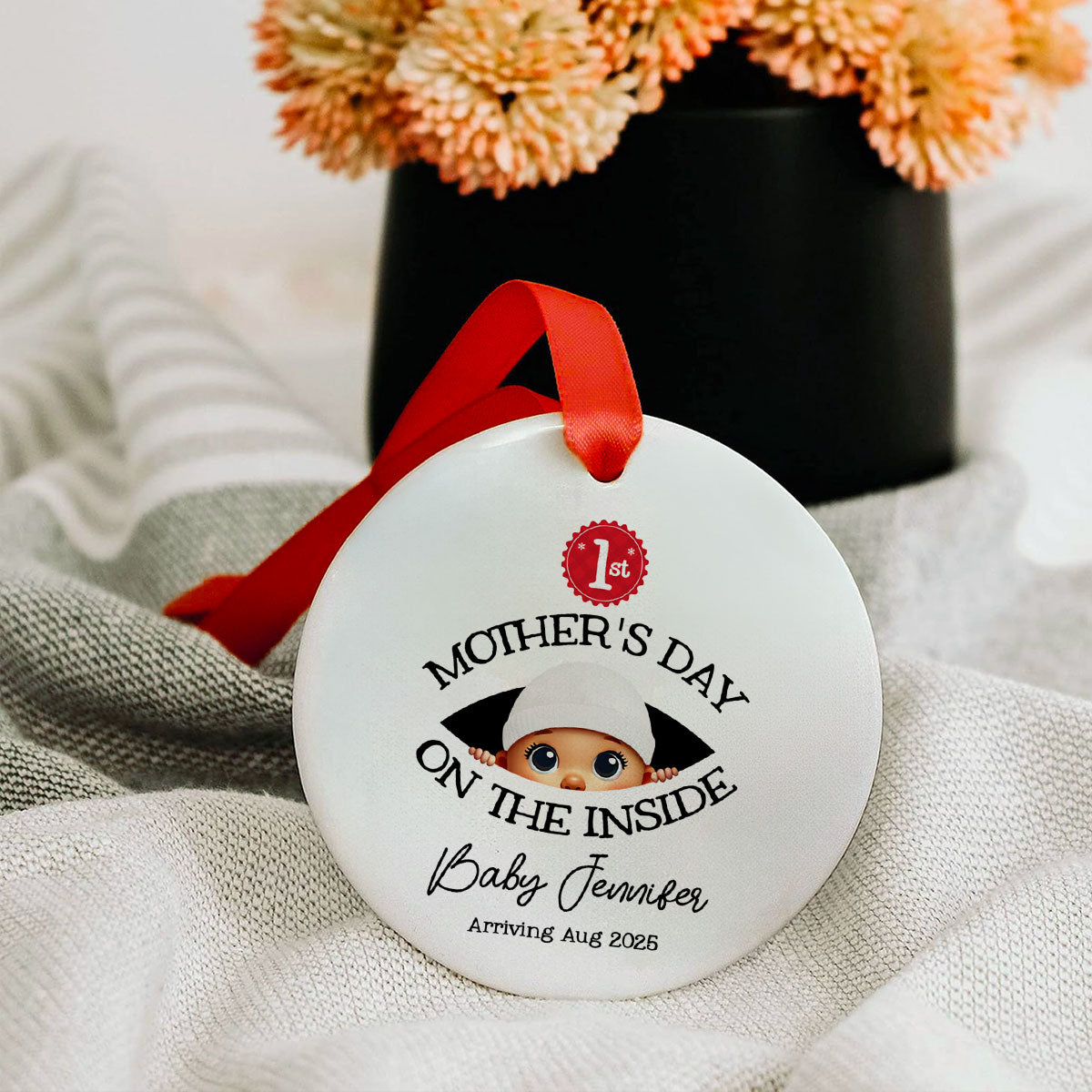 Personalized Baby's First Mother's Day On the Inside Ornament, Custom Pregnancy Reveal Ornament, Gift For Expecting Parents