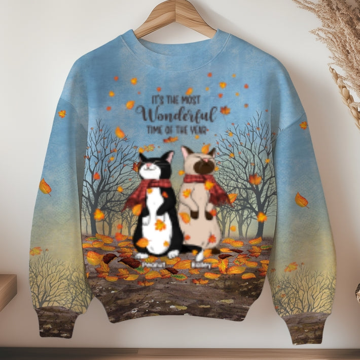 It's Fall Y'all Hello Fall Cute Standing Cats In Fall Season Theme Personalized Sweatshirt, Purrfect Gift for Cat Lover