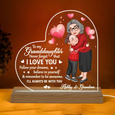 Grandma & Grandkid Hugging To My Granddaughter Grandson Personalized Heart Acrylic Plaque With LED Night Light