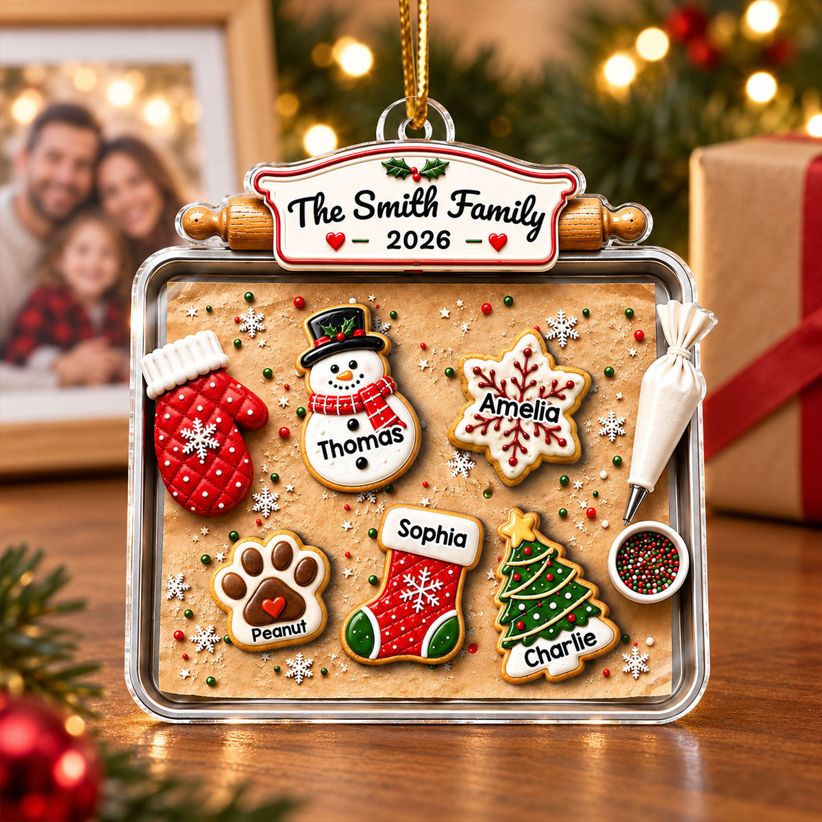 Family Gingerbread Cookie - Personalized Acrylic Ornament - Family Holiday Keepsake Gifts