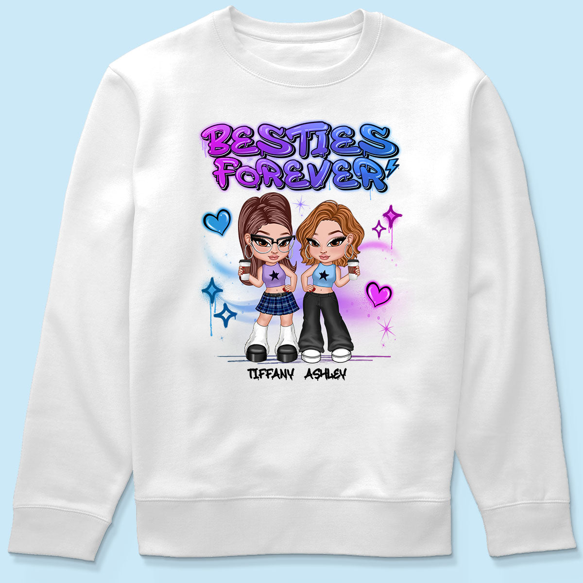 Besties Sisters Y2K Airbrushed Personalized Shirt