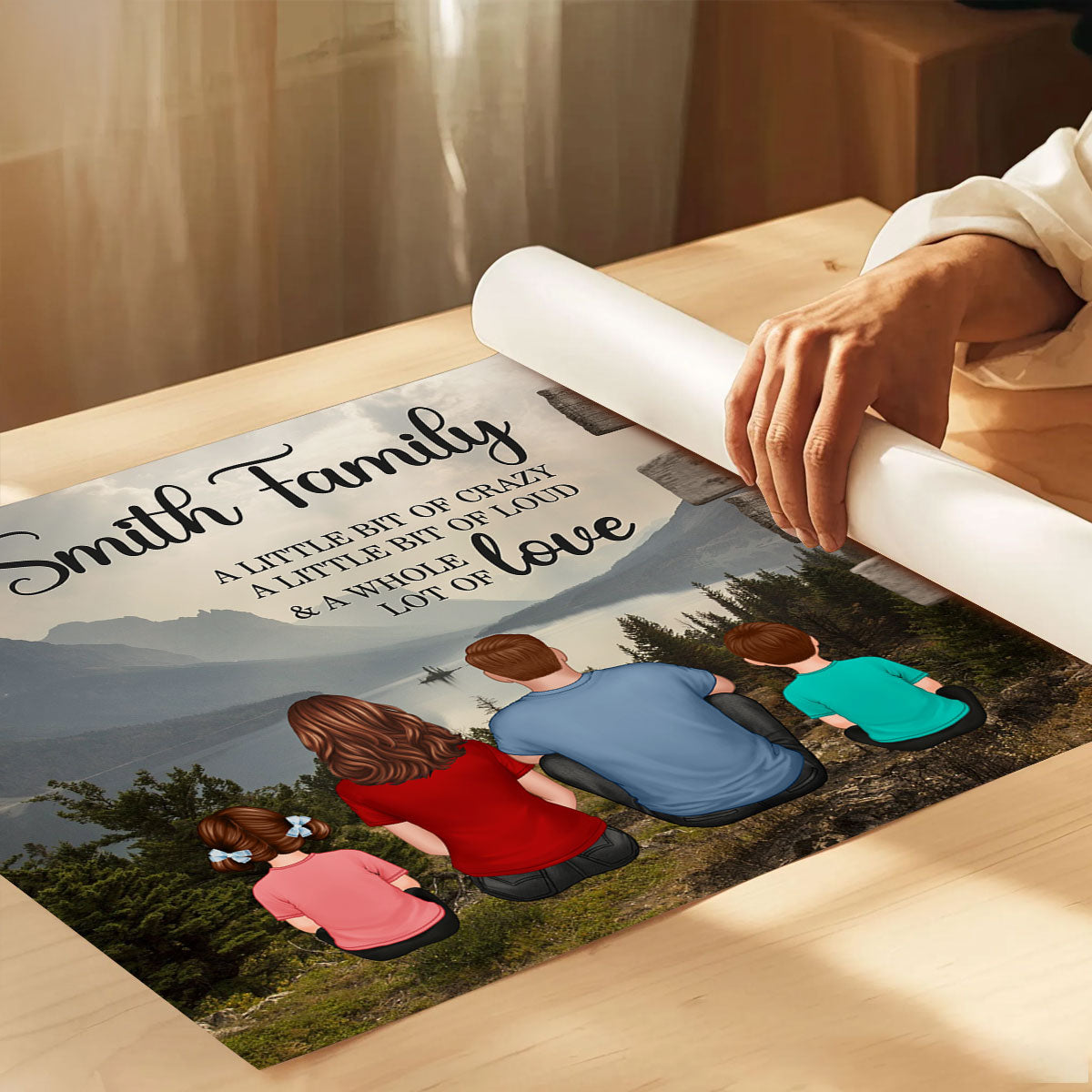Mountain Range Landscape Family Sitting Back View Personalized Poster