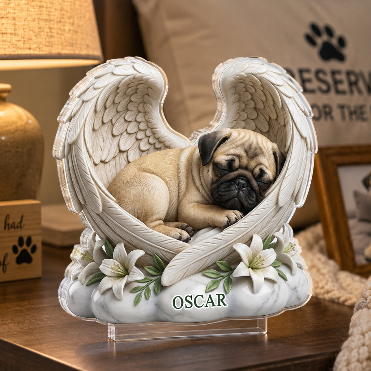 Custom Dog Angel Wings Statue - Personalized Acrylic Block Plaque - Heartfelt Pet Memorial Gift