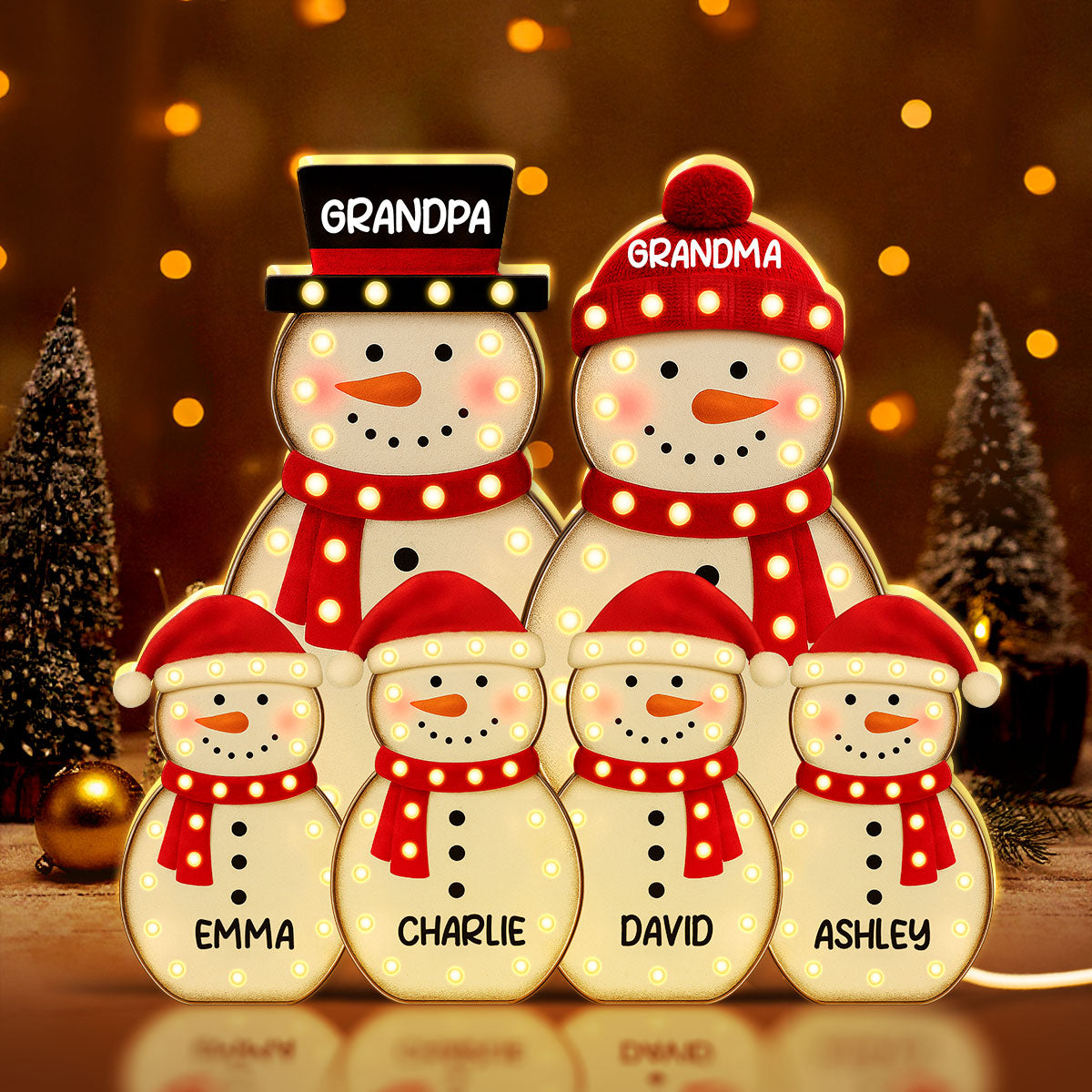 Snowman Family Marquee Effect Personalized LED Light Box, Christmas Gift Decoration