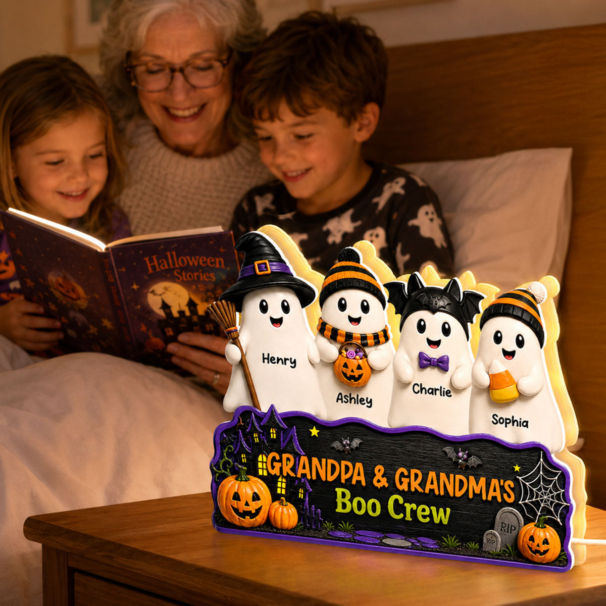 Halloween Grandpa Grandma's Boo Crew - Personalized Light Box - Halloween Decor For Grandparents