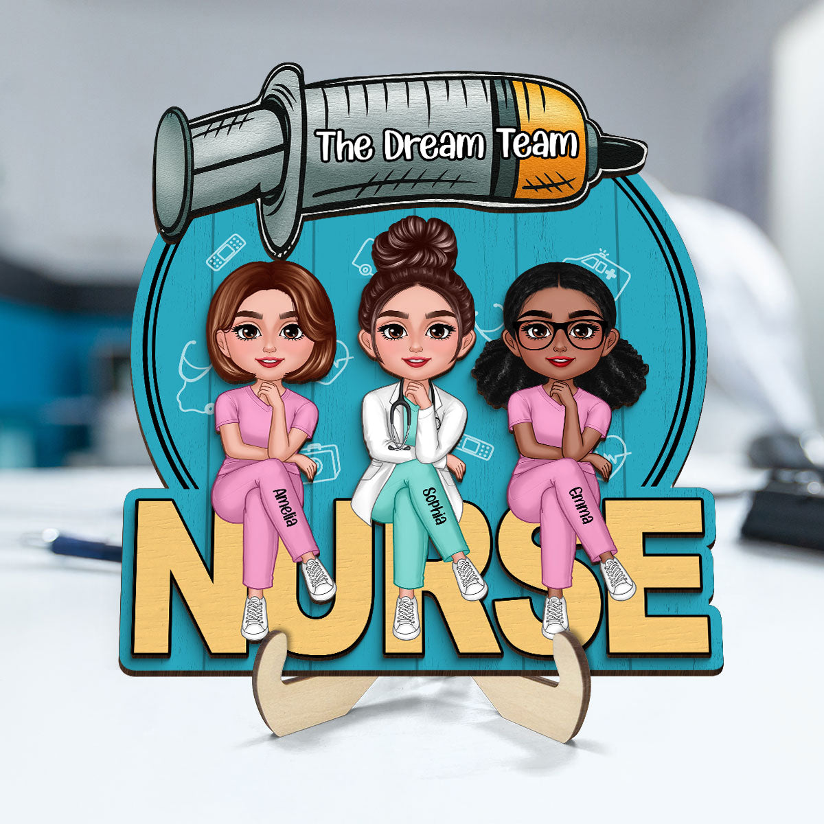 Doll Nurse Best Friends Colleagues Personalized 2-Layer Wooden Plaque, Gift for Coworker
