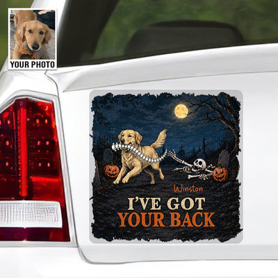 I've Got Your Back Dog Stealing Backbone Custom Photo - Personalized Car Decal - Funny Halloween Car Decor For Dog Lovers