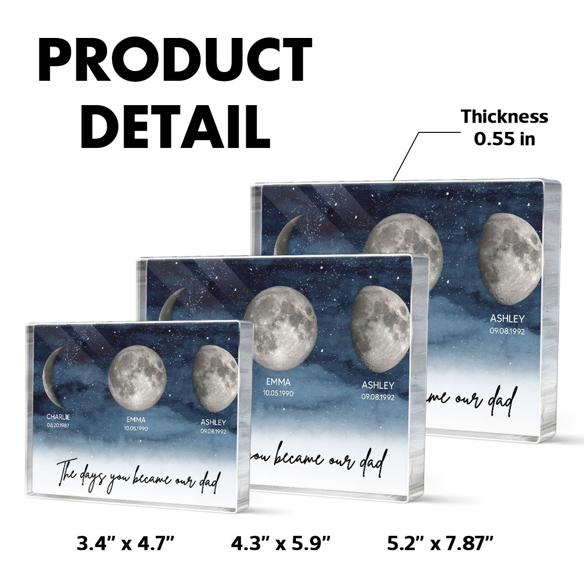 Starry Night Custom Birth Moon Phase The Days You Became Our Dad Personalized Rectangle Acrylic Block Plaque