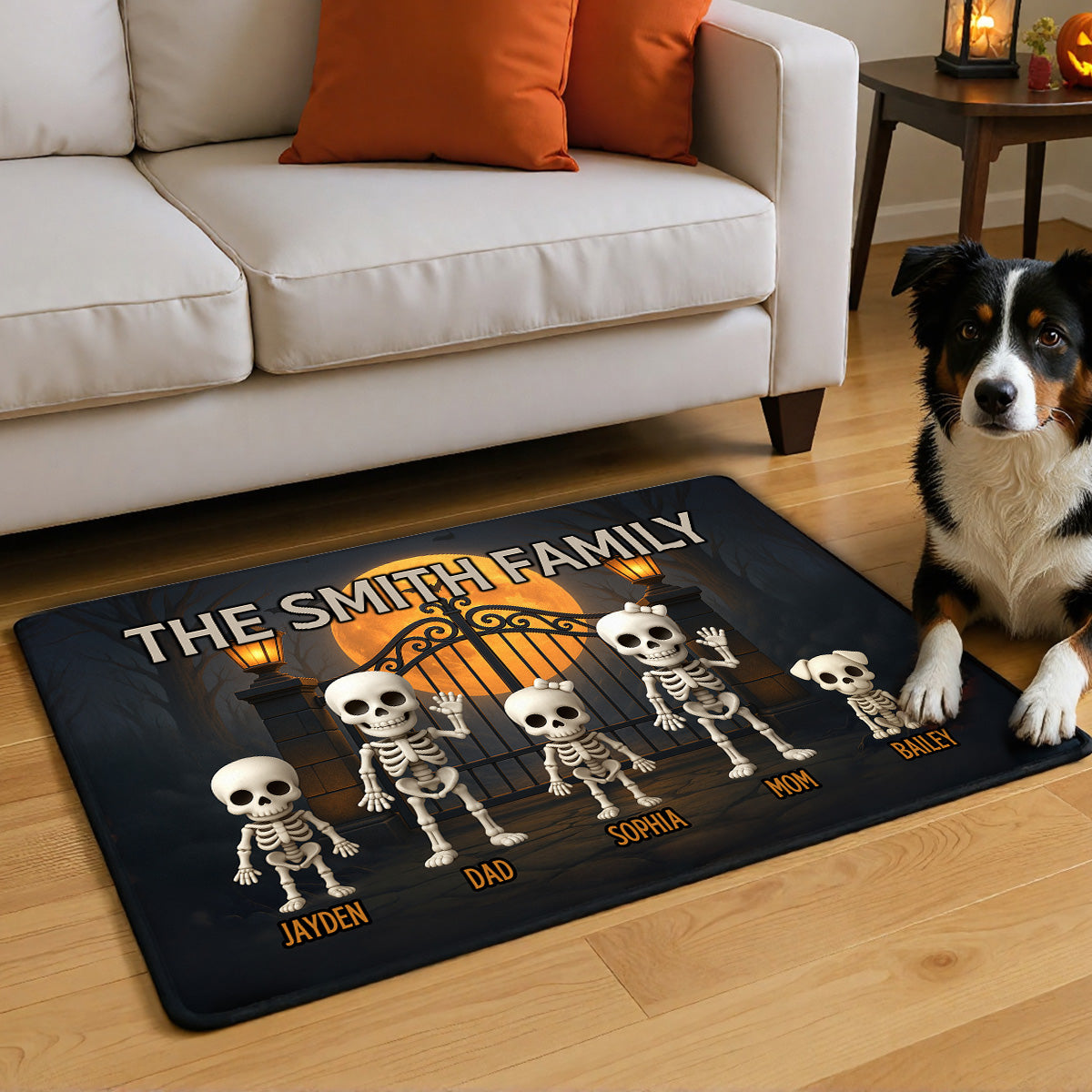 3D Effect Halloween Spooky Theme Funny Skeleton Family Personalized Doormat