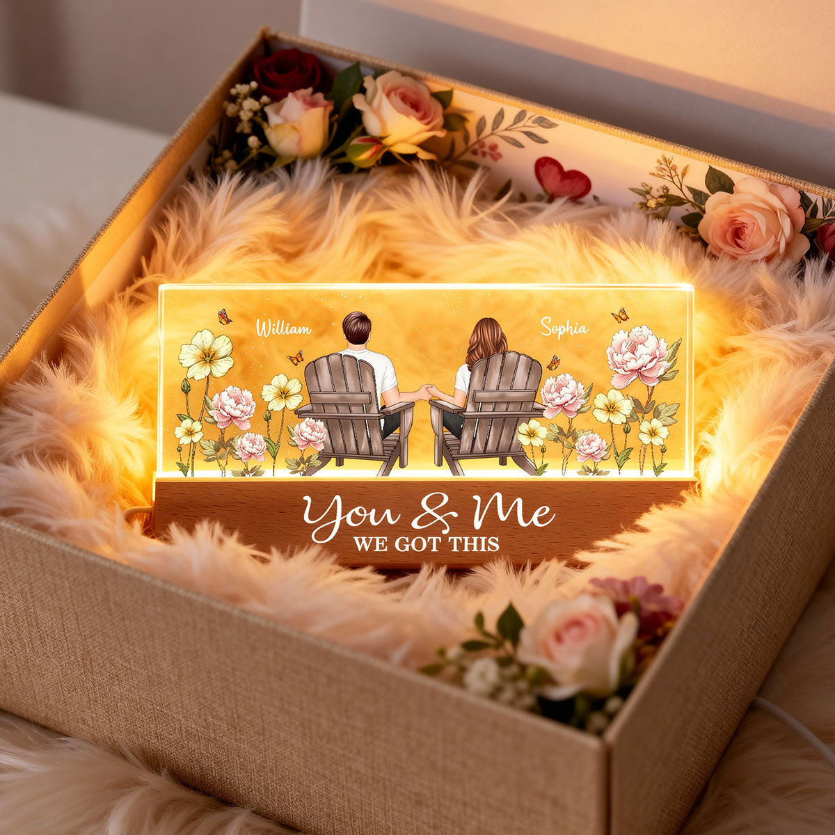 Eternal Love Couple Custom Birth Month Flower - Personalized Acrylic Block LED Night Light - Heartfelt Gift For Couple, For Him, For Her, Boyfriend, Girlfriend, Husband, Wife