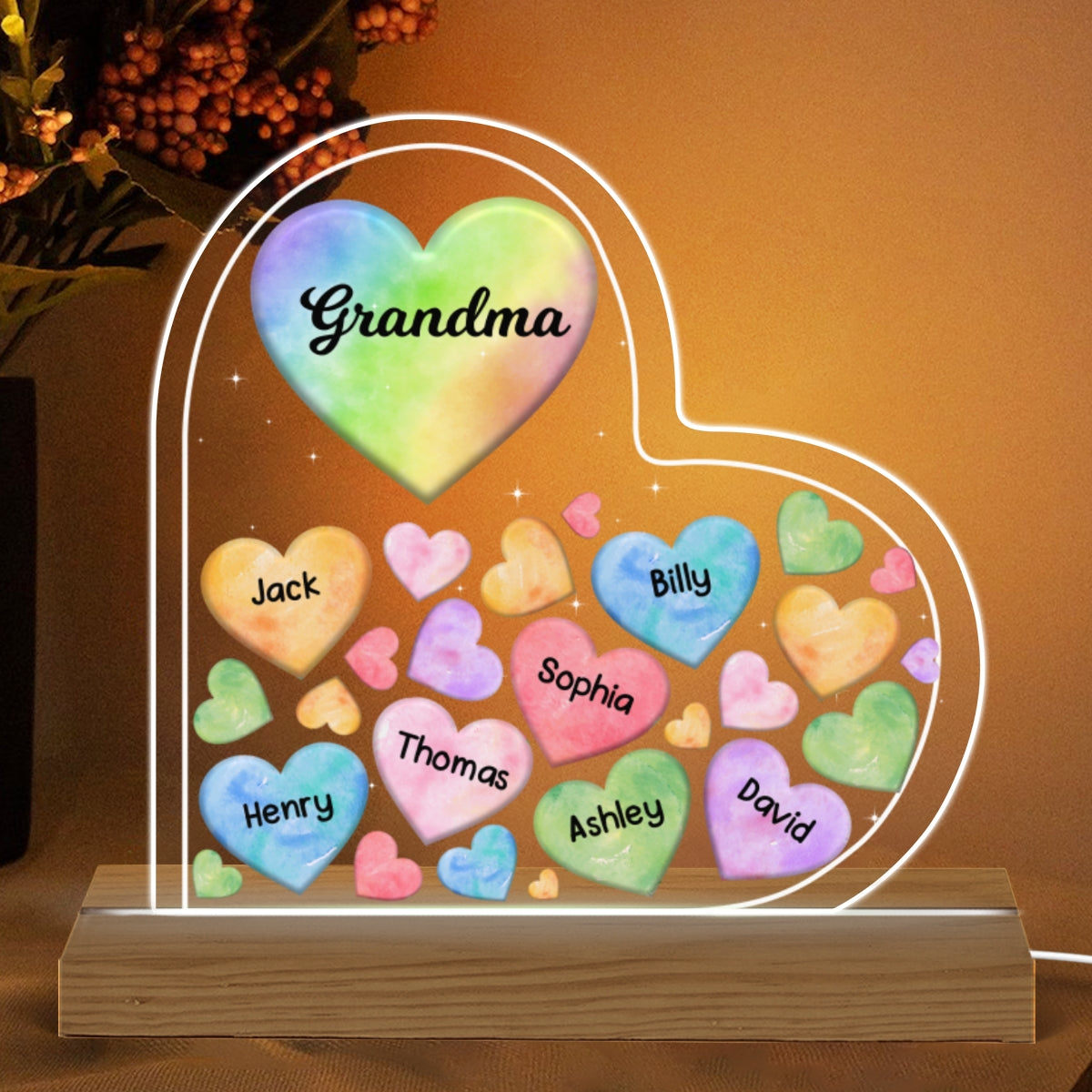 Grandma Mom Hearts In Heart Personalized Custom Shape Acrylic LED Night Light