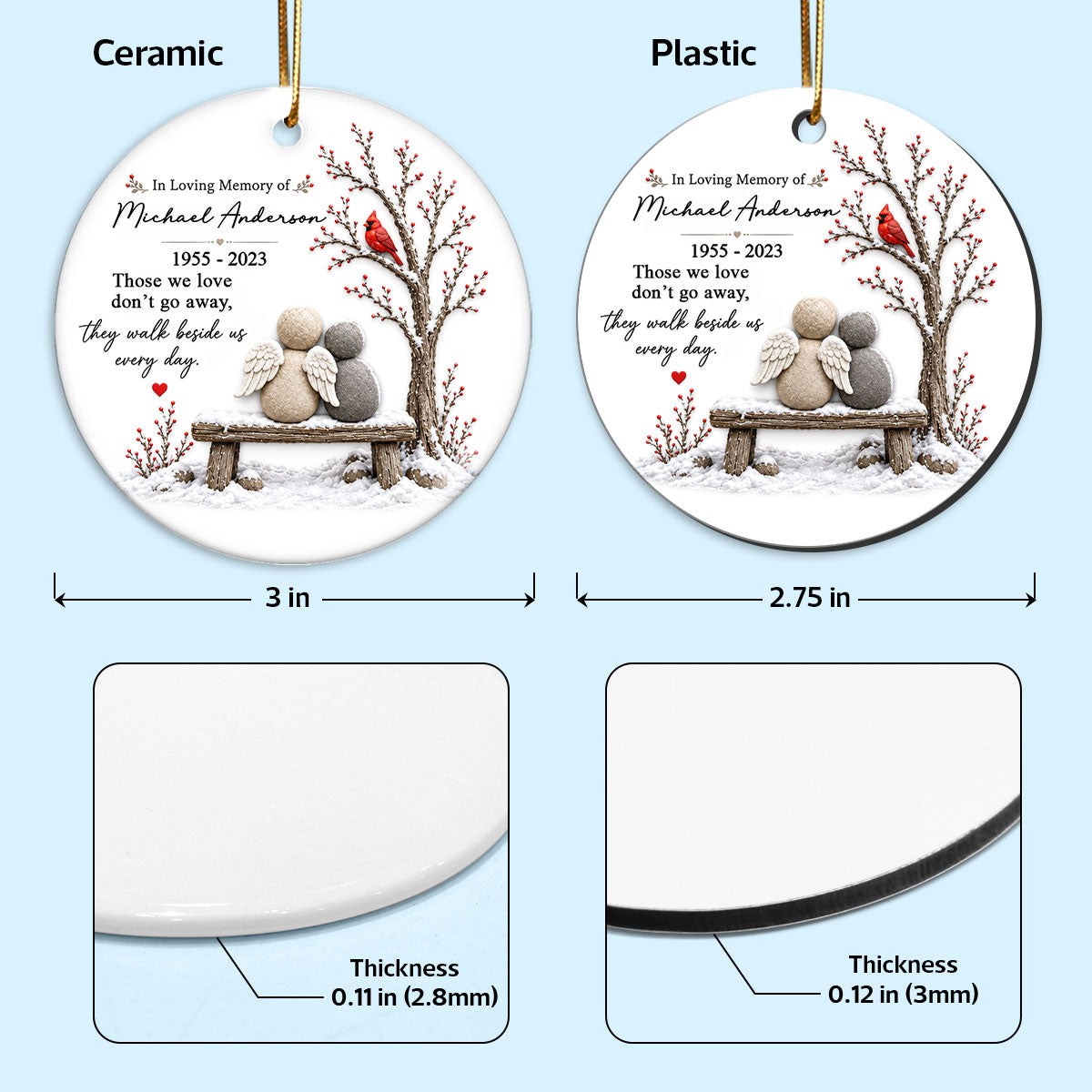 Cardinal Remembrance Gift - Personalized Ceramic Ornament - Custom Name Angel Keepsake, Sympathy Gift