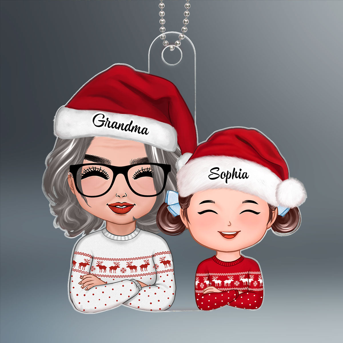 Doll Grandma And Granddaughter Grandson Crossed Arms Christmas Gift Personalized Acrylic Ornament