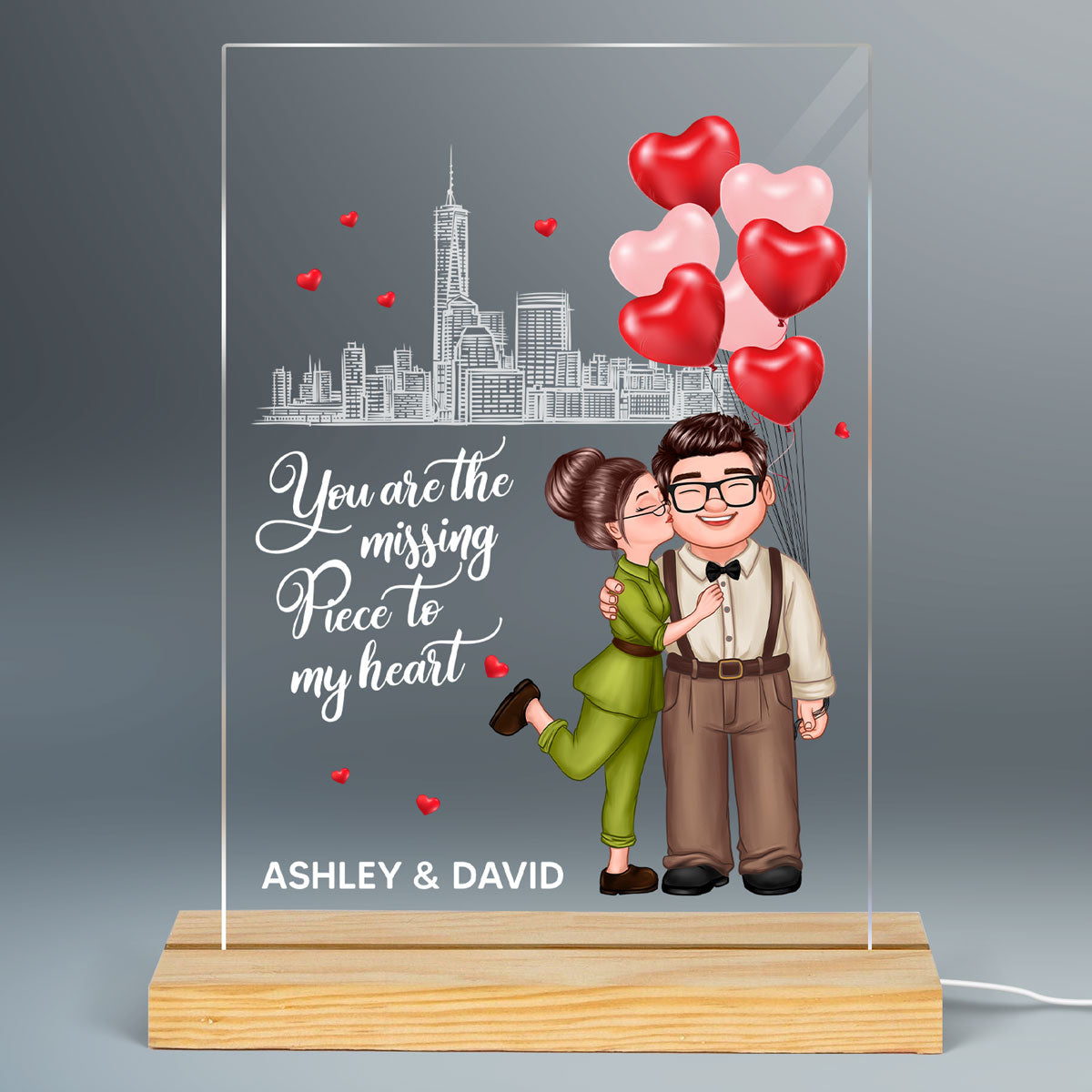 The Missing Piece To My Heart Happy Doll Couple Personalized LED Night Light - Acrylic LED Lamp