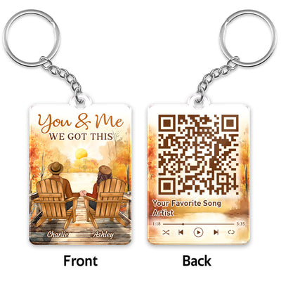 Couple Back View Lake Fall Season Favorite Song QR Code Personalized Acrylic Keychain