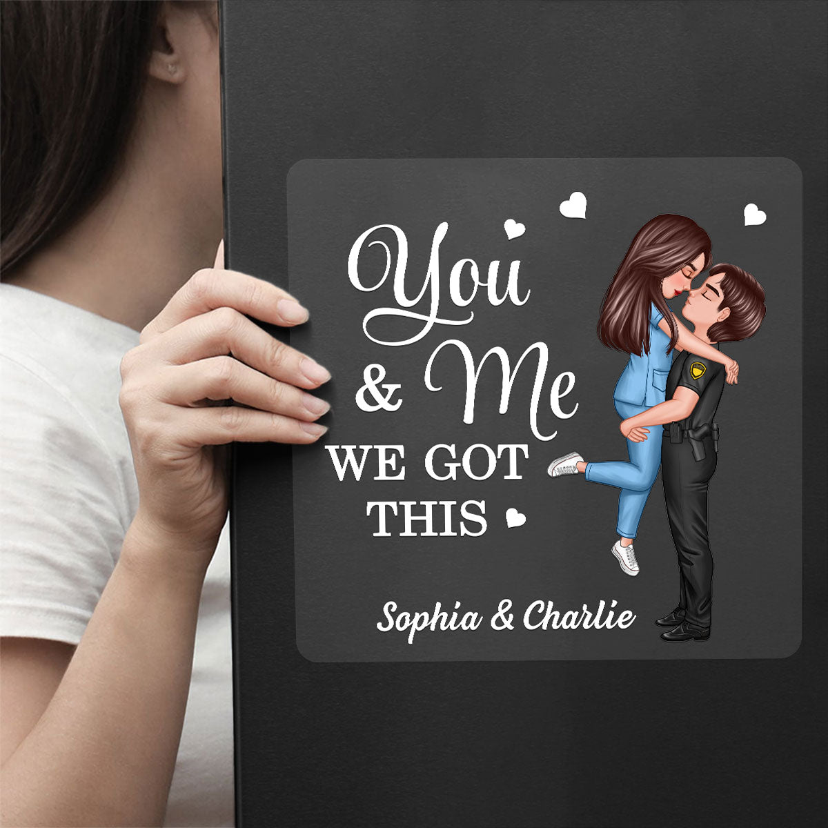 Saving Lives Together Hero Couple Hugging Kissing Personalized Decal