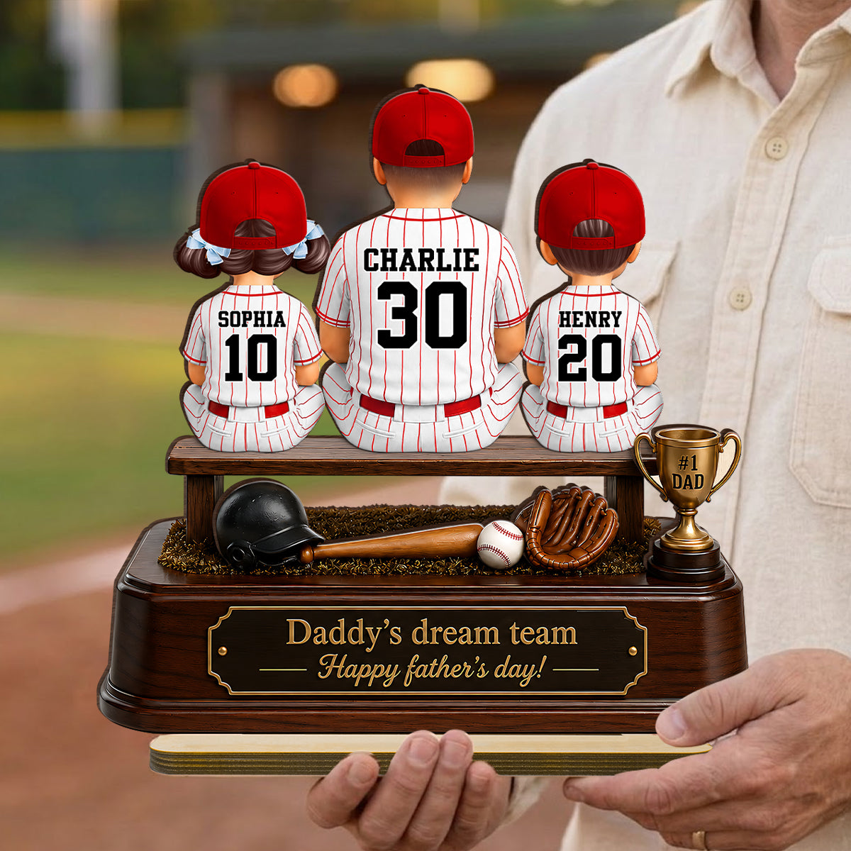 Baseball Daddy's Dream Team - Personalized 2-Layered Wooden Plaque - Father's Day Gift for Dad, Husband