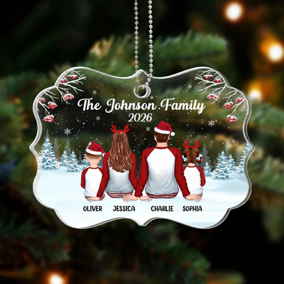 Family Back View Pajamas In Snow Personalized Acrylic Ornament