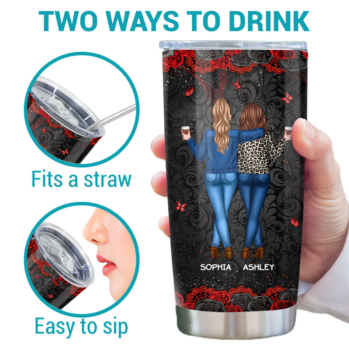 I'd Punch A Bitch For You Gift For Besties Black & Red Roses Personalized Tumbler