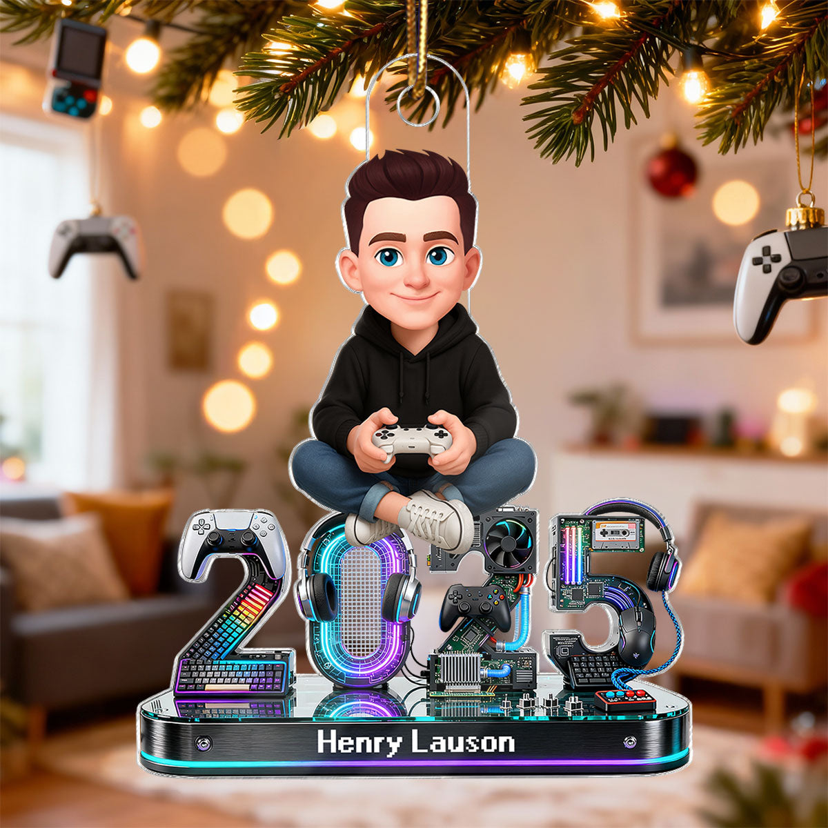 3D Effect Gamer Signature Symbols Christmas - Personalized Acrylic Ornament - Gift For Gamers, Gift For Grandkids, Kids