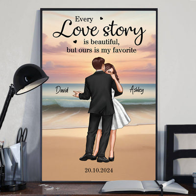 Romantic Dancing Couple On Eternal Sunset Beach Landscape Personalized Poster