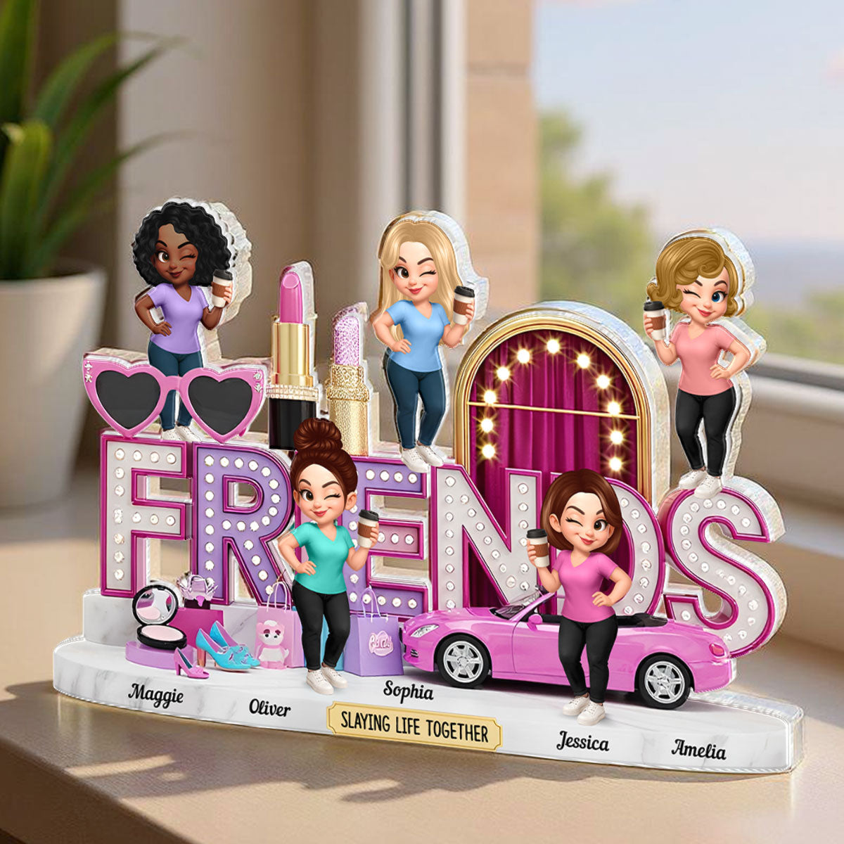 Besties Slaying Life Together 3D Effect Personalized Acrylic Block