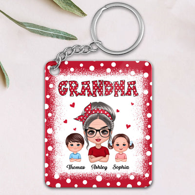 Red Polka Dot Grandma Grandkids Personalized Acrylic Keychain