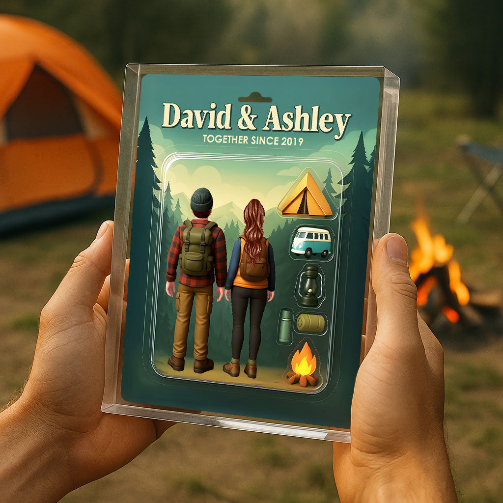 Camping Couple Toy Box Figures Style Personalized Acrylic Block Plaque