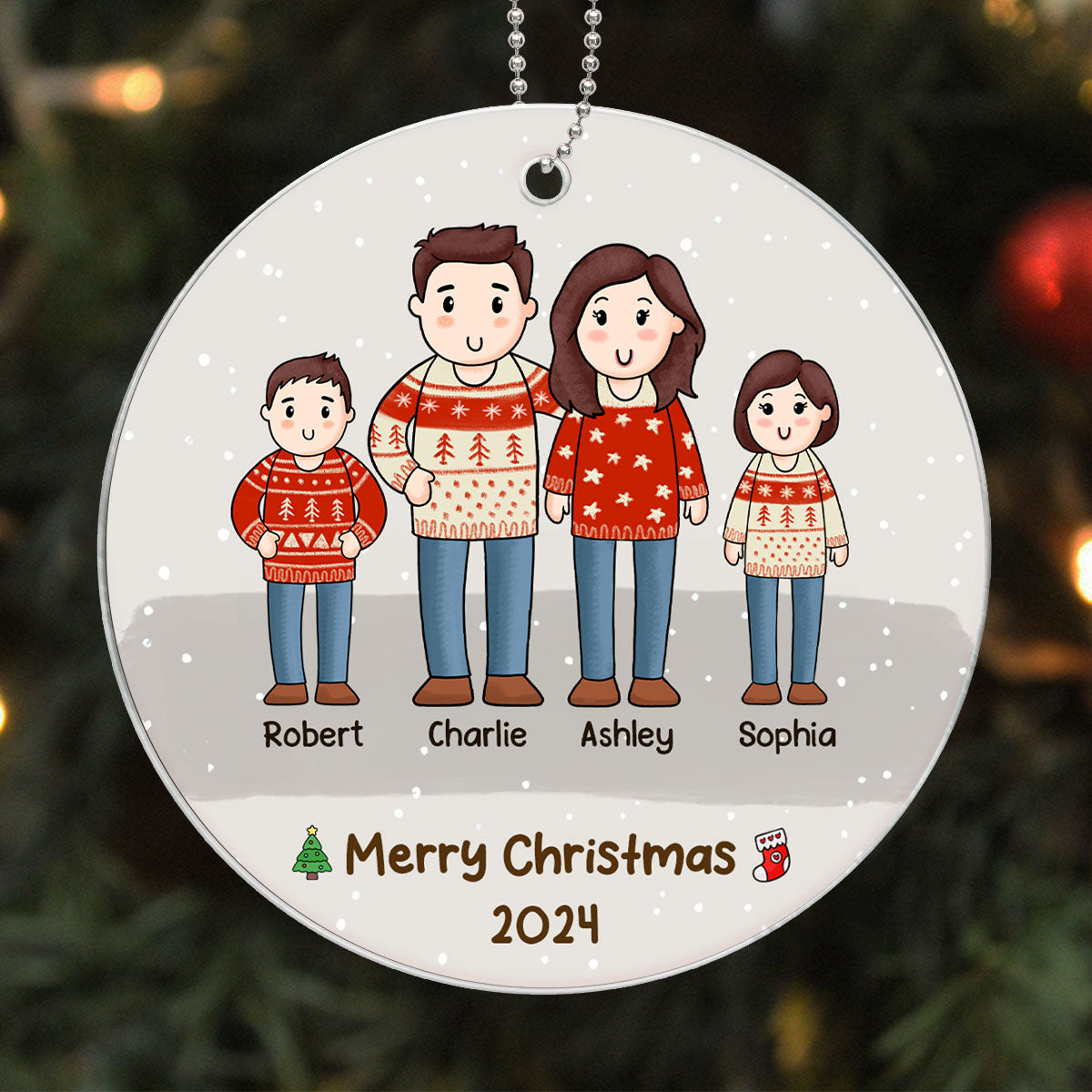 Comic Family Christmas Simple Background Personalized Acrylic Ornament