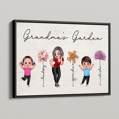 Happy Grandkids Sassy Grandma Garden Vintage Birth Month Flowers Mother‘s Day Gift Personalized Horizontal Poster
