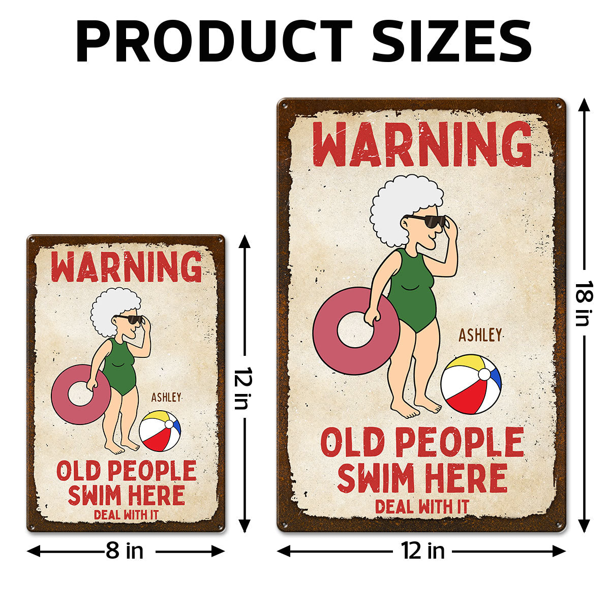 Warning Old People Swim Here Personalized Pool Metal Sign